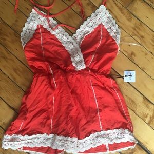 Ruby Orange Backless Laced Romper!!!!!!